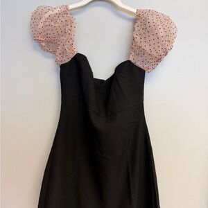 Hello Molly Black Dress with Pink Puff Sleeves